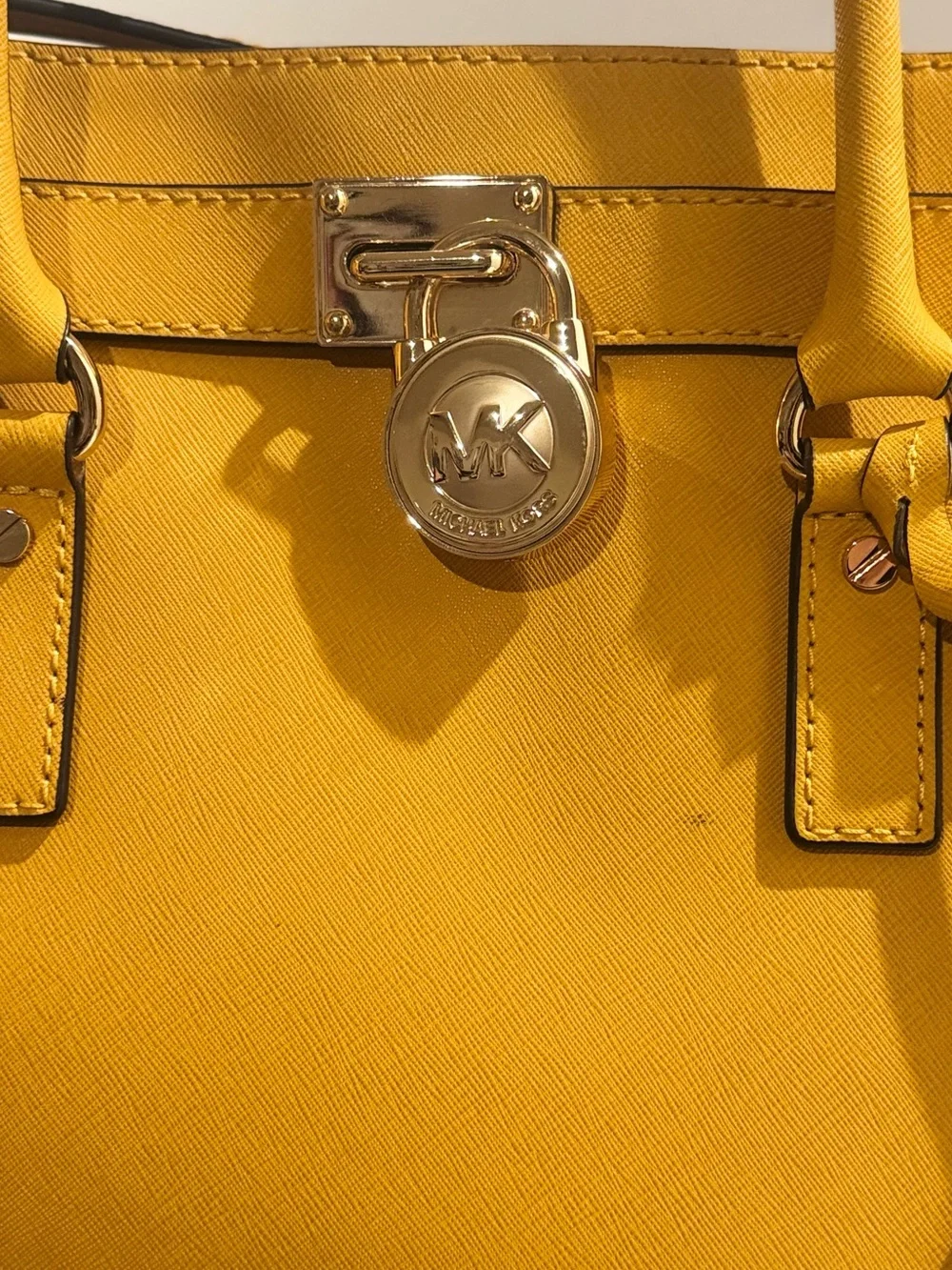 Michael Kors Yellow Saffiano Leather Hamilton North South Tote.
